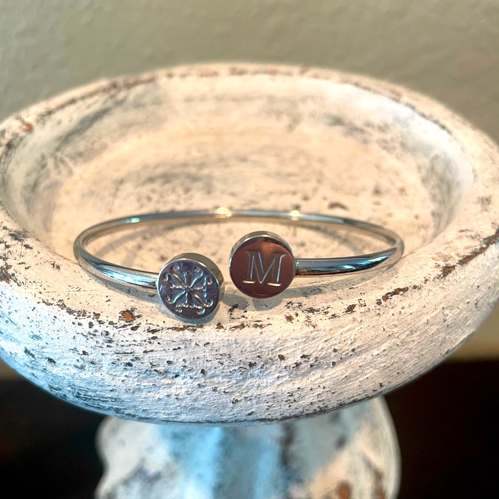 Rustic Cuff M Initial Silver Bracelet